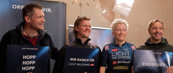 Yvonne Marzinke, Armin Assinger, Hans Knauß und Gery Seidl für Lichts ins Dunkel